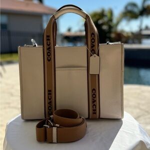 Coach Cream and Brown Leather Tote Bag